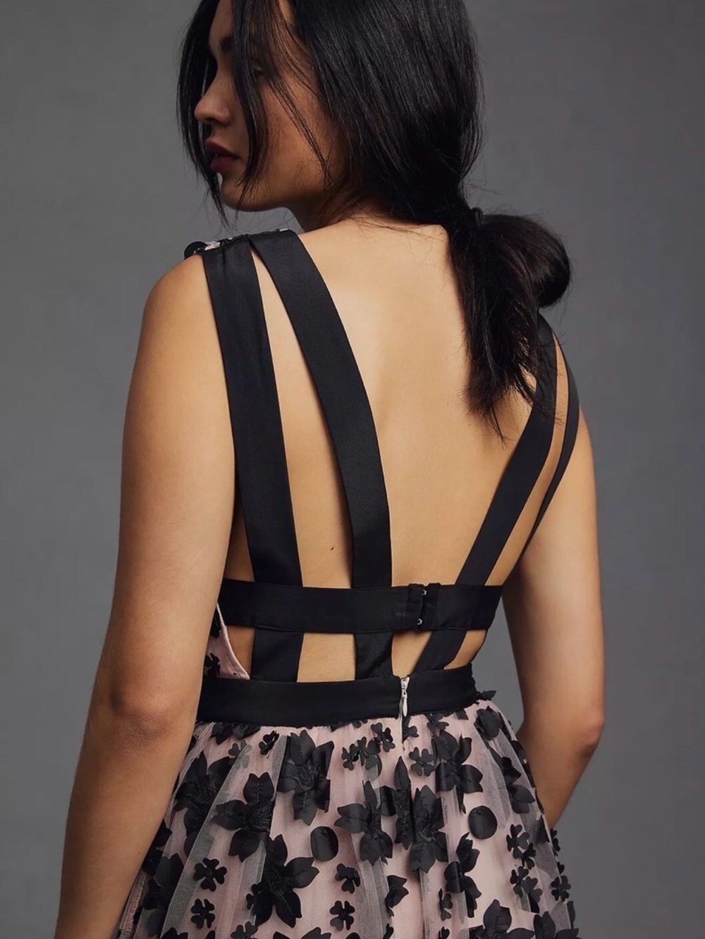 Anthropologie Blush Pink Midi Dress with Black Floral Appliqué - Picture 5 of 15